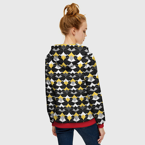 Женская толстовка на молнии Желто черный с белым геометрический узор / 3D-Красный – фото 4