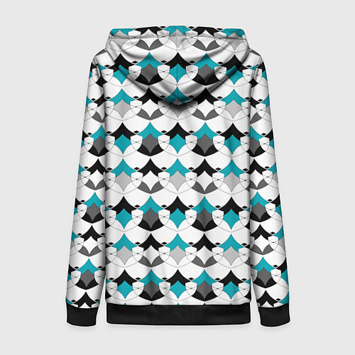 Женская толстовка на молнии Разноцветный черный голубой с белым геометрический / 3D-Черный – фото 2