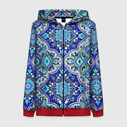 Толстовка на молнии женская Сине - голубые узоры, цвет: 3D-красный