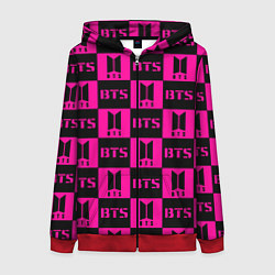 Толстовка на молнии женская BTS pattern pink logo, цвет: 3D-красный