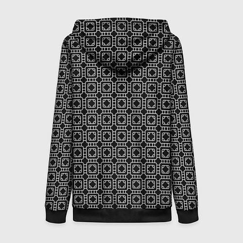 Женская толстовка на молнии Белый геометрический узор на черном фоне / 3D-Черный – фото 2