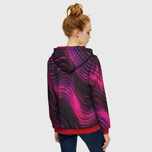 Женская толстовка на молнии Неоновая яркая геометрическая абстракция со светом / 3D-Красный – фото 4