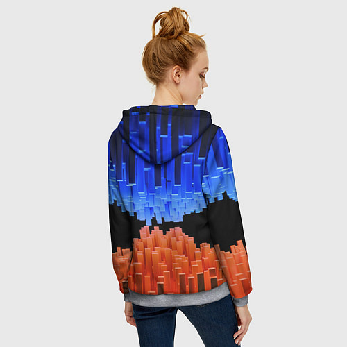 Женская толстовка на молнии Стягивающиеся в центре синие и оранжевые блоки / 3D-Меланж – фото 4
