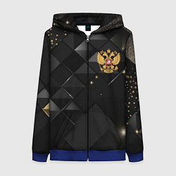 Женская толстовка на молнии Золотой герб России на черно-золотой текстуре
