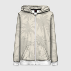 Толстовка на молнии женская Бежевые пальмы паттерн, цвет: 3D-белый