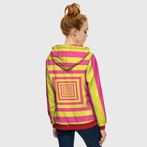 Женская толстовка на молнии Желтые квадраты трансформация / 3D-Красный – фото 4