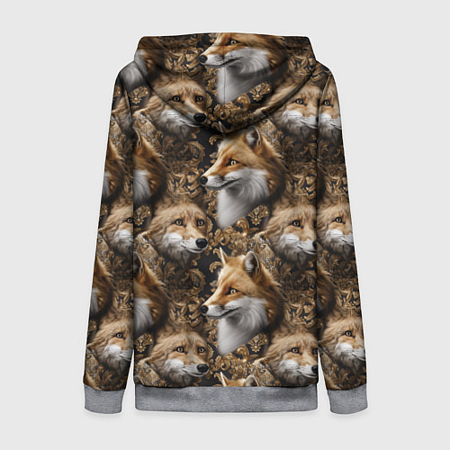 Женская толстовка на молнии Лакшери паттерн с золотыми лисицами / 3D-Меланж – фото 2