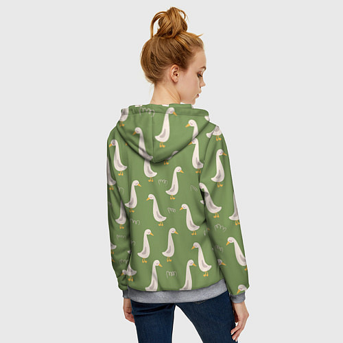 Женская толстовка на молнии Утки на зеленой травке - паттерн / 3D-Меланж – фото 4