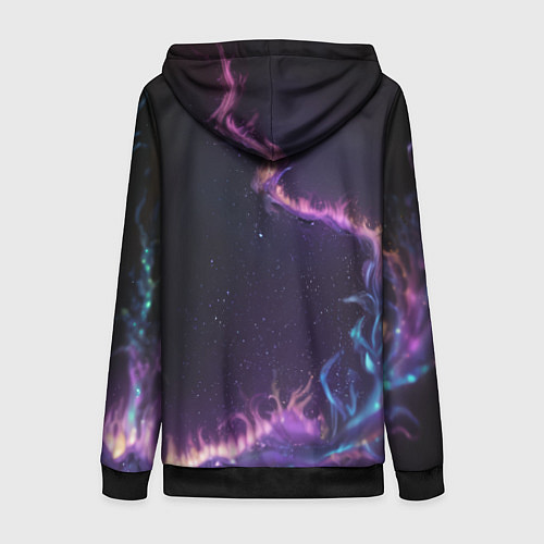 Женская толстовка на молнии Неоновый сиреневый дракон на черном фоне / 3D-Черный – фото 2