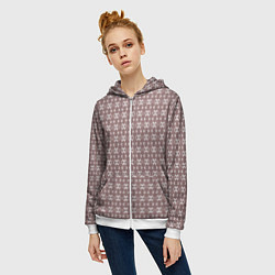 Толстовка на молнии женская Лепестки на кофейном, цвет: 3D-белый — фото 2