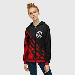 Толстовка на молнии женская Volkswagen sport grunge, цвет: 3D-красный — фото 2