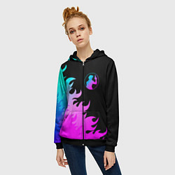 Толстовка на молнии женская Cowboy Bebop неоновый огонь, цвет: 3D-черный — фото 2