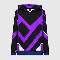 Толстовка на молнии женская Фиолетово-белые полосы на чёрном фоне, цвет: 3D-синий