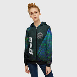 Толстовка на молнии женская PSG glitch blue, цвет: 3D-черный — фото 2