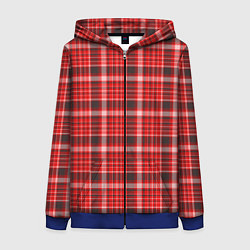 Толстовка на молнии женская Красный клетчатый узор, цвет: 3D-синий