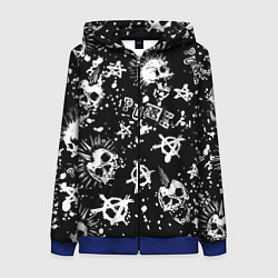 Толстовка на молнии женская Панк черепа - анархия, цвет: 3D-синий