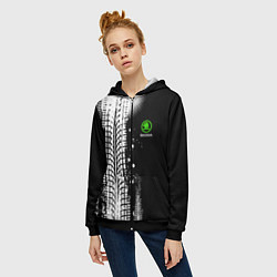 Толстовка на молнии женская Шкода - следы от шин, цвет: 3D-черный — фото 2
