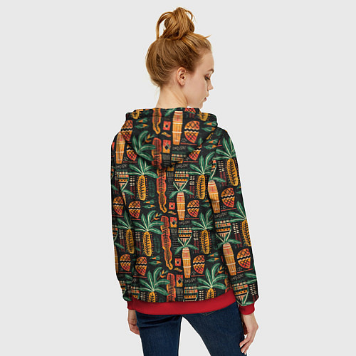 Женская толстовка на молнии Африканские узоры ананас / 3D-Красный – фото 4