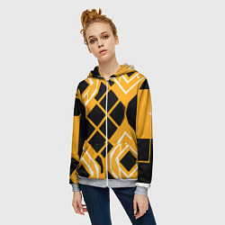 Толстовка на молнии женская Чёрные квадраты и белые полосы на оранжевом фоне, цвет: 3D-меланж — фото 2
