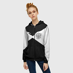 Толстовка на молнии женская Герб рф абстрактные краски, цвет: 3D-черный — фото 2