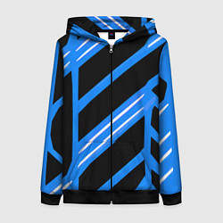 Толстовка на молнии женская Black and white stripes on a blue background, цвет: 3D-черный