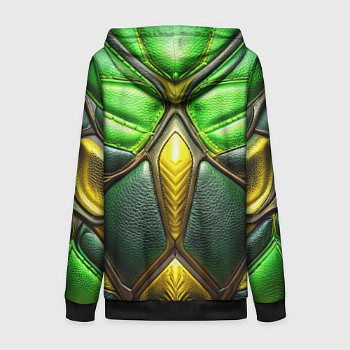 Женская толстовка на молнии Зеленый текстурный костюм из кожи / 3D-Черный – фото 2