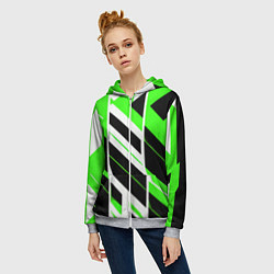 Толстовка на молнии женская Black and green stripes on a white background, цвет: 3D-меланж — фото 2