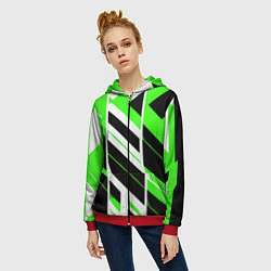 Толстовка на молнии женская Black and green stripes on a white background, цвет: 3D-красный — фото 2
