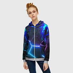 Толстовка на молнии женская Микс из разломленных плит и неоновое свечения, цвет: 3D-меланж — фото 2
