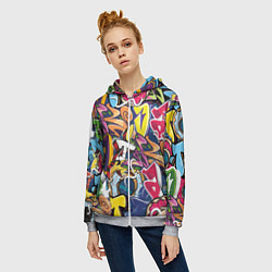 Толстовка на молнии женская Буква т в граффити, цвет: 3D-меланж — фото 2