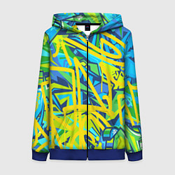 Толстовка на молнии женская Желто-зеленое граффити, цвет: 3D-синий