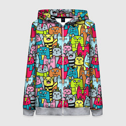 Толстовка на молнии женская Мультяшные котята, цвет: 3D-меланж