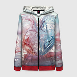 Толстовка на молнии женская Сердце - плазменная текстура, цвет: 3D-красный
