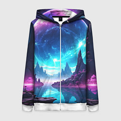 Толстовка на молнии женская Космический пейзаж - планеты, цвет: 3D-белый