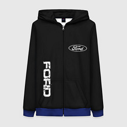 Толстовка на молнии женская Ford logo white steel, цвет: 3D-синий