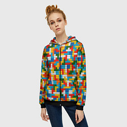 Толстовка на молнии женская Разноцветные квадратные плитки, цвет: 3D-черный — фото 2