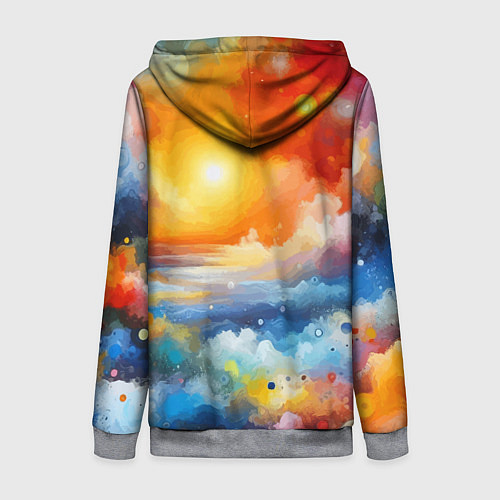 Женская толстовка на молнии Закат солнца - разноцветные облака / 3D-Меланж – фото 2