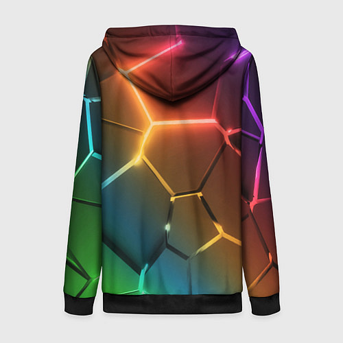 Женская толстовка на молнии Радужные неоновые плиты в разломе / 3D-Черный – фото 2