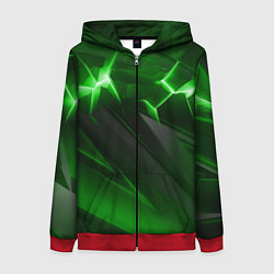 Толстовка на молнии женская Яркая зеленая объемная абстракция, цвет: 3D-красный