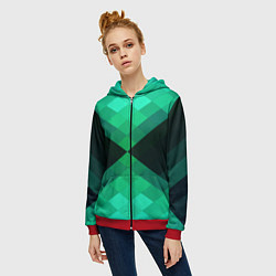 Толстовка на молнии женская Изумрудная мозаика, цвет: 3D-красный — фото 2