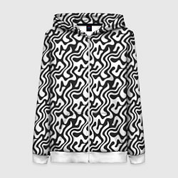 Толстовка на молнии женская Черно-белый узор с абстрактными линиями, цвет: 3D-белый