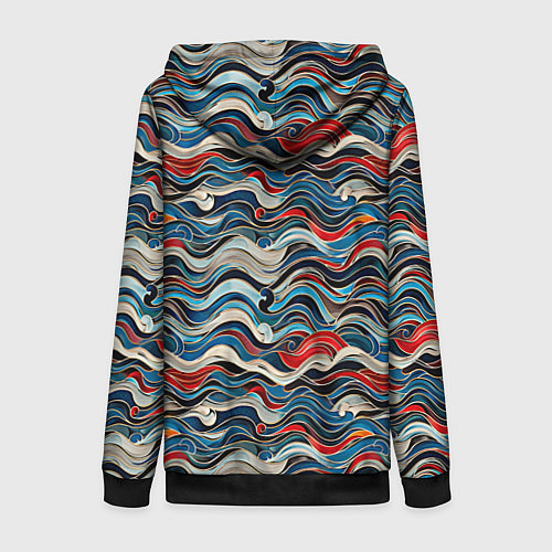Женская толстовка на молнии Разноцветные абстрактные волны / 3D-Черный – фото 2