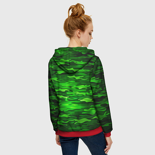 Женская толстовка на молнии Зелёные водоросли-камуфляж / 3D-Красный – фото 4