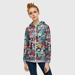 Толстовка на молнии женская Дудл животные абстракция, цвет: 3D-меланж — фото 2