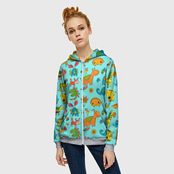 Толстовка на молнии женская Мультяшные животные каракули, цвет: 3D-меланж — фото 2