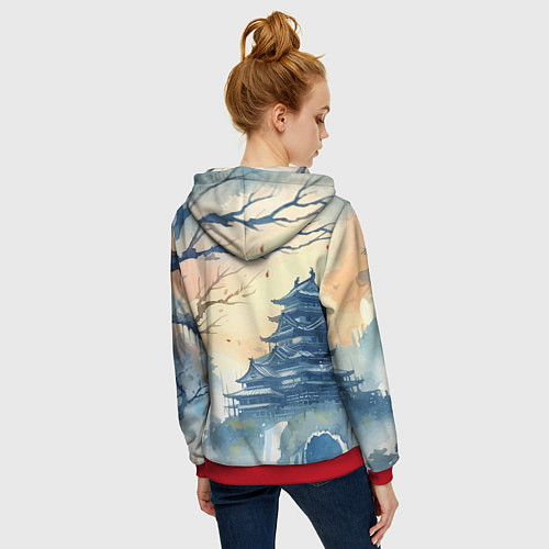 Женская толстовка на молнии Japanese landscape - watercolor / 3D-Красный – фото 4