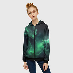 Толстовка на молнии женская Зелёная космическая туманность, цвет: 3D-черный — фото 2