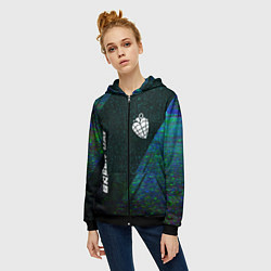 Толстовка на молнии женская Green Day glitch blue, цвет: 3D-черный — фото 2