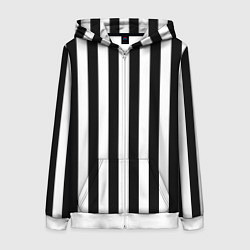 Толстовка на молнии женская Вертикальные черно белые полосы, цвет: 3D-белый
