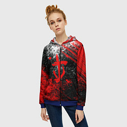 Толстовка на молнии женская Doom - красные краски и лого, цвет: 3D-синий — фото 2
